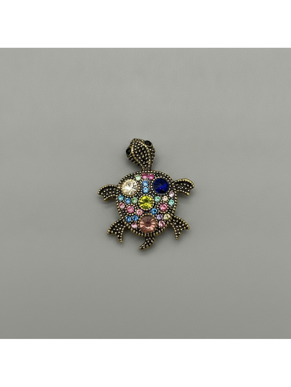 Turtle Brooch with Multicolor Rhinestones